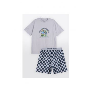 Pijama cu pantaloni scurti in carouri