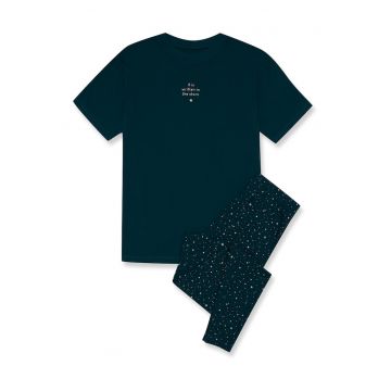 Pijama dama  Febe - verde bumbac - imprimeu modern - maneca scurta - pantaloni lungi - Uni/Diverse