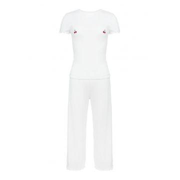 Pijama dama - Imprimeu Etnic cu fructe - Alb crem - Pure Cherries