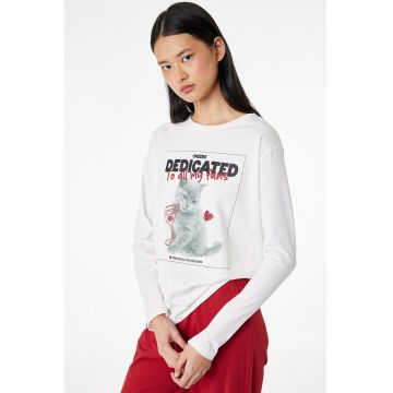 Pijama de bumbac cu imprimeu grafic - Alb/Rosu vermillion