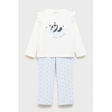 Pijama de bumbac cu imprimeu Panda - Alb/Albastru deschis