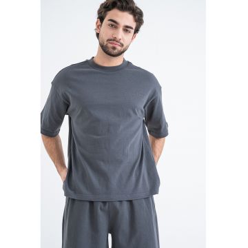 Pijama de bumbac cu maneci scurte - Gri antracit