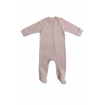 Pijama de bumbac organic cu botosei si fermoar - Roz
