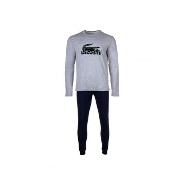 Pijama din amestec de modal cu logo de catifea - Gri/Albastru inchis