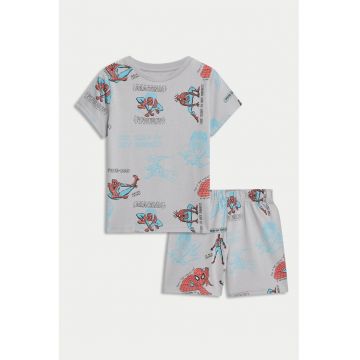 Pijama din bumbac cu modek Spiderman - Gri