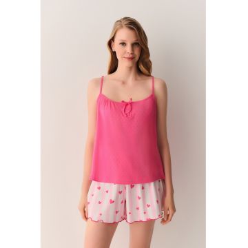 Pijama din bumbac cu pantaloni scurti - Fucsia -