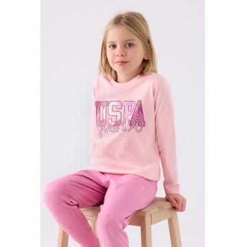 Pijama lunga de bumbac cu text - Roz