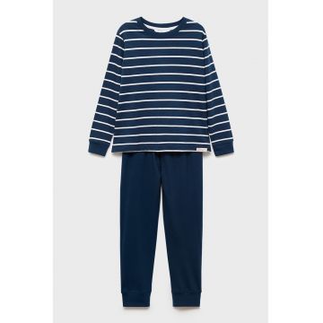 Pijama lunga din bumbac cu model in dungi - Alb/Bleumarin