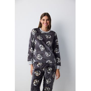 Pijama pufoasa cu model - Alb/Gri inchis