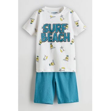Pijama scurta cu imprimeu tropical - Albastru inchis/Galben sofran/Alb optic