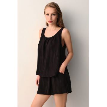 Pijama scurta si lejera cu buzunare laterale - Negru -