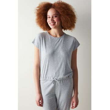 Pijama striata cu model uni - Gri melange