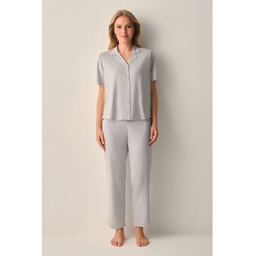 Pijama uni cu nasturi - Gri melange