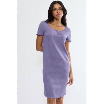 Rochie mini din amestec de bumbac cu striatii - Violet -