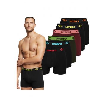 Set 6 Boxeri Barbati -  Bumbac - Negru/Rosu inchis/Multicolor