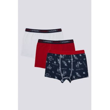 Set de boxeri cu banda logo in talie - 3 perechi - Rosu/Bleumarin