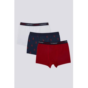 Set de boxeri cu banda logo in talie - 3 perechi - Rosu inchis/Bleumarin