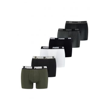 Set de boxeri cu banda logo in talie - 6 perechi - Alb/Verde/Negru/Gri