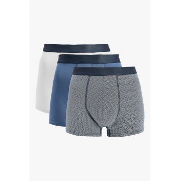 Set de boxeri cu talie medie - 3 perechi - Alb/Albastru