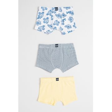 Set de boxeri din amestec de bumbac - 3 perechi - Alb/Galben/Albastru