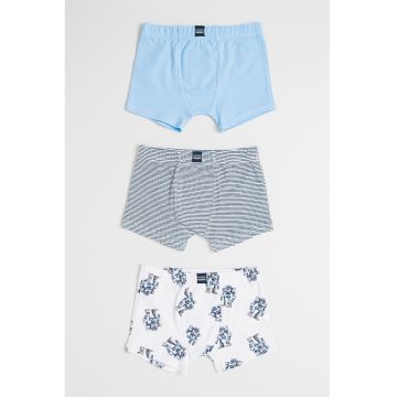 Set de boxeri din amestec de bumbac - 3 perechi - Albastru pastel/Alb optic
