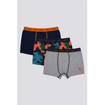 Set de boxeri din amestec de bumbac - 3 piese - Gri deschis/Portocaliu mandarina/Bleumarin