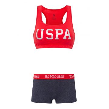 Set de boxeri si bustiera cu logo - Rosu/Albastru inchis