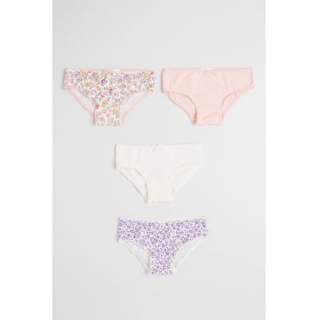 Set de chiloti cu captuseala din dantela si funda - 4 perechi - Alb murdar/Roz