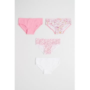 Set de chiloti cu captuseala din dantela si funda - 4 perechi - Alb/Roz