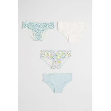 Set de chiloti cu captuseala din dantela si funda - 4 perechi - Galben pal/Verde pal