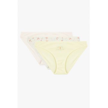 Set de chiloti cu imprimeu floral - 3 perechi - Galben pal/Roz pal