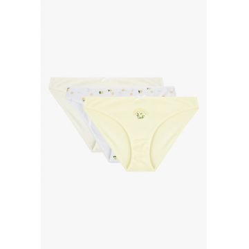 Set de chiloti cu imprimeu lamai - 3 perechi - Alb/Galben pal