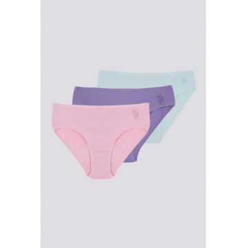 Set de chiloti de bumbac cu logo - 3 perechi - Roz/Albastru lavanda/Verde menta