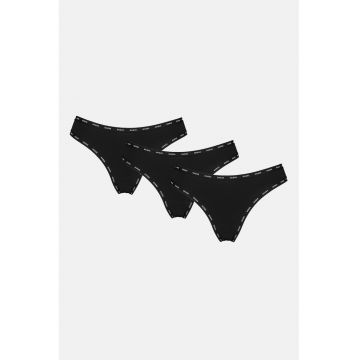 Set de chiloti tanga - 3 perechi - Negru/Alb optic