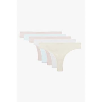 Set de chiloti tanga din amestec de bumbac- 5 perechi - Galben pal/Roz pal