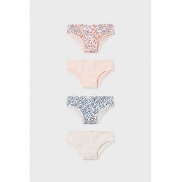 Set de chiloti uni si cu model floral - 4 perechi - Roz somon/Piersica/Roz pal/Bleumarin