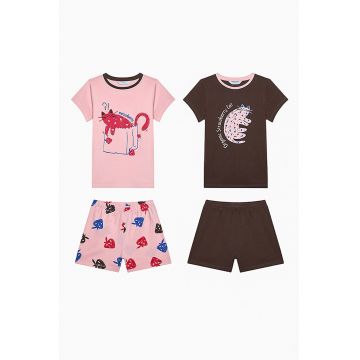 Set de pijama - 4 piese - Rosu/Maro inchis/Roz