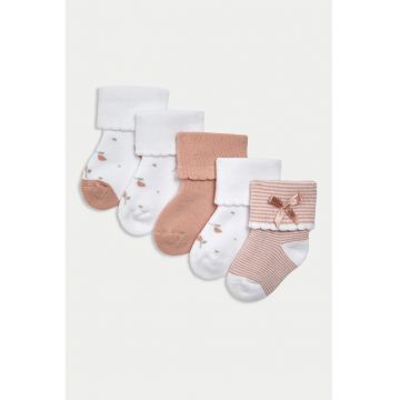 Set de sosete din amestec de bumbac - 5 Perechi - Maro nisip/Alb optic