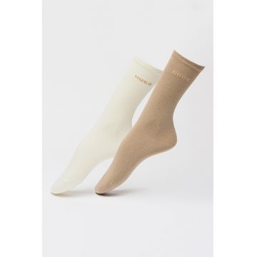 Set de sosete din amestec de bumbac cu logo - 2 perechi - Alb/Maro camel