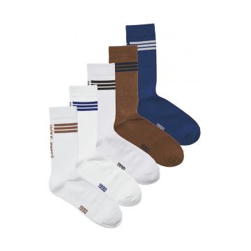 Set de sosete lungi - 5 perechi - Alb/Maro scortisoara/Albastru