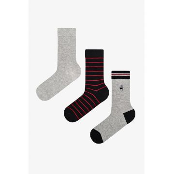 Set de sosete lungi cu imprimeu - 3 perechi - Rosu/Negru/Gri melange