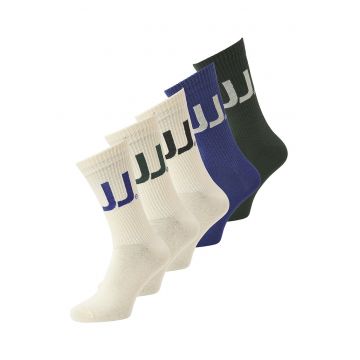 Set de sosete lungi cu imprimeu logo - 5 perechi - Negru/Albastru/Crem