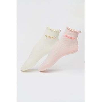 Set de sosete scurte cu logo - 2 perechi - Alb fildes/Roz