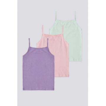 Set de topuri din amestec de bumbac - 3 piese - Albastru lavanda/Verde pal/Roz