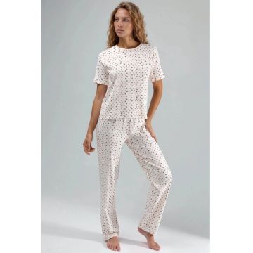 Set pijamale  Colectia Ellie - maneca scurta - 100% bumbac - alb rosu - jerseu