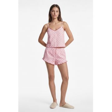 Top de pijama crop cu imprimeu - Rosu/Roz deschis