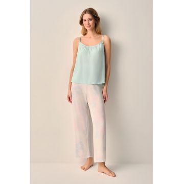 Top lejer si pantaloni lungi de pijama - Roz pal/Verde menta