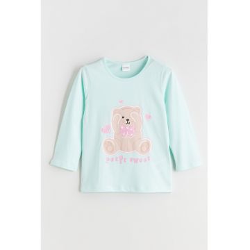 Bluza de pijama din bumbac cu imprimeu urs - Verde deschis