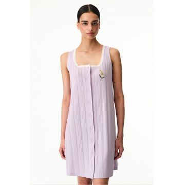 Camasa de noapte cu decolteu patrat si model pointelle - Lila