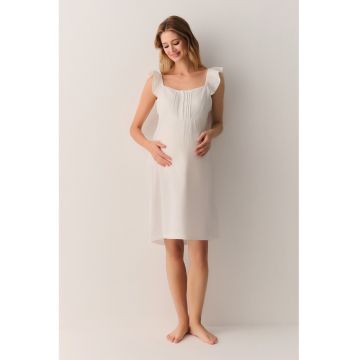 Camasa de noapte cu detaliu cu volan pentru gravide - Alb